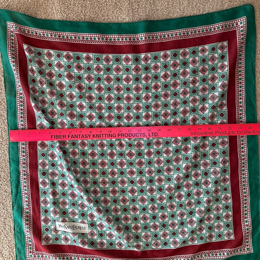 Yves Saint Laurent Burgundy and Green Vintage Patterned Scarf - Picture 2 of 11
